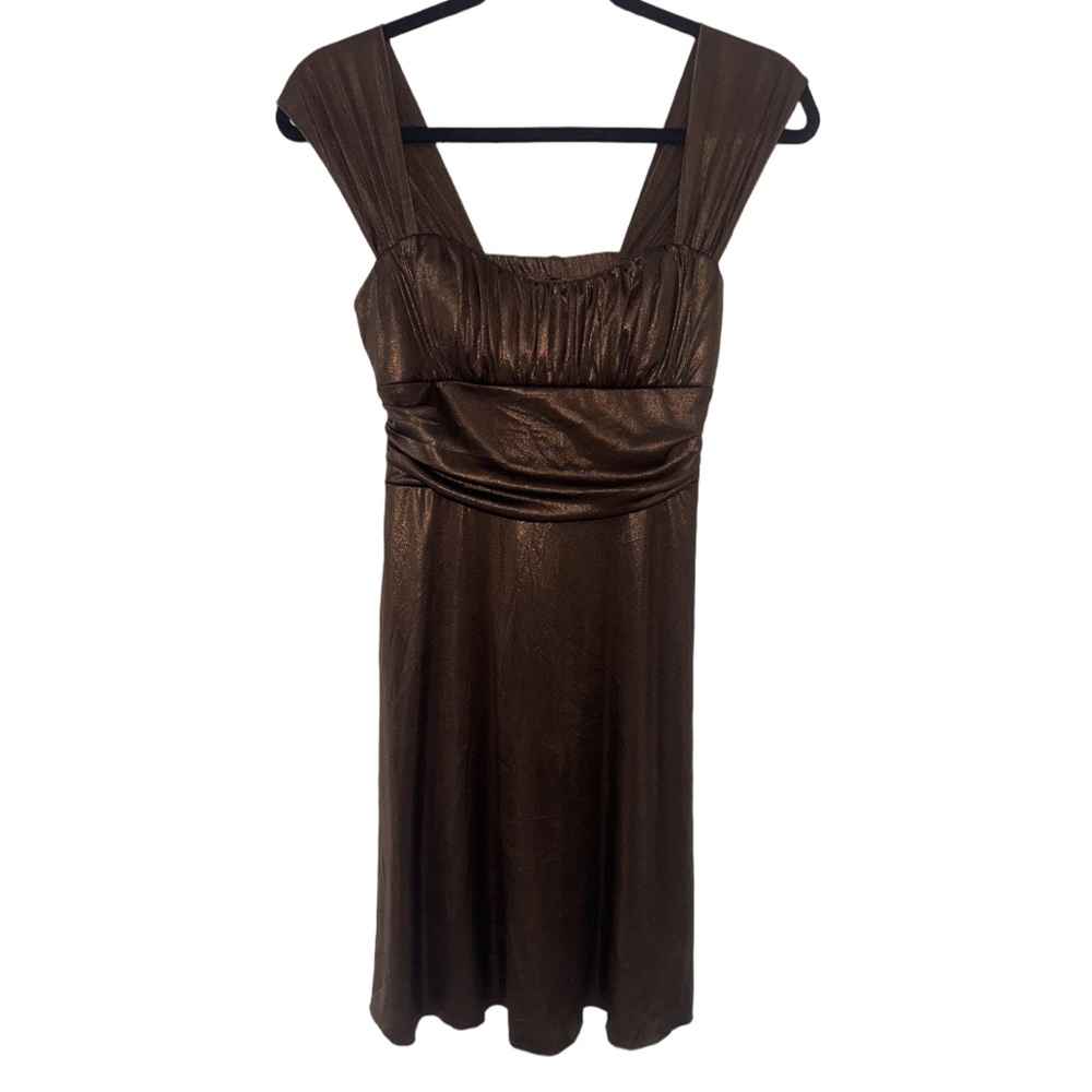 Y2K SPEECHLESS women's metallic brown midi cocktail/event dress with bow, S.